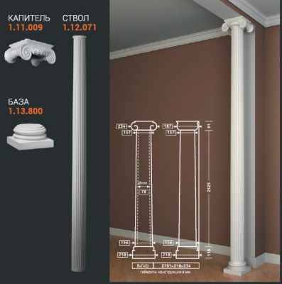 Капитель колонны Европласт полиуретан 1.11.009 - 92*187*234 мм