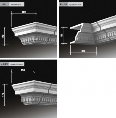 Внутренний угол фасада Европласт полиуретан 4.31.222 - 170*350*350 мм